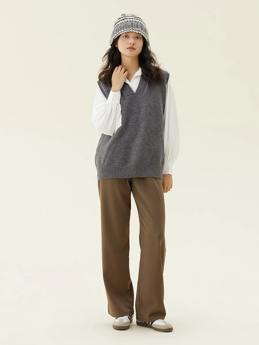 One More V-Ne gebreide trui oulder Open werkkleding Vest Gelaagde bovenkleding Comfortabele losse pasvorm voor dames Matig zacht