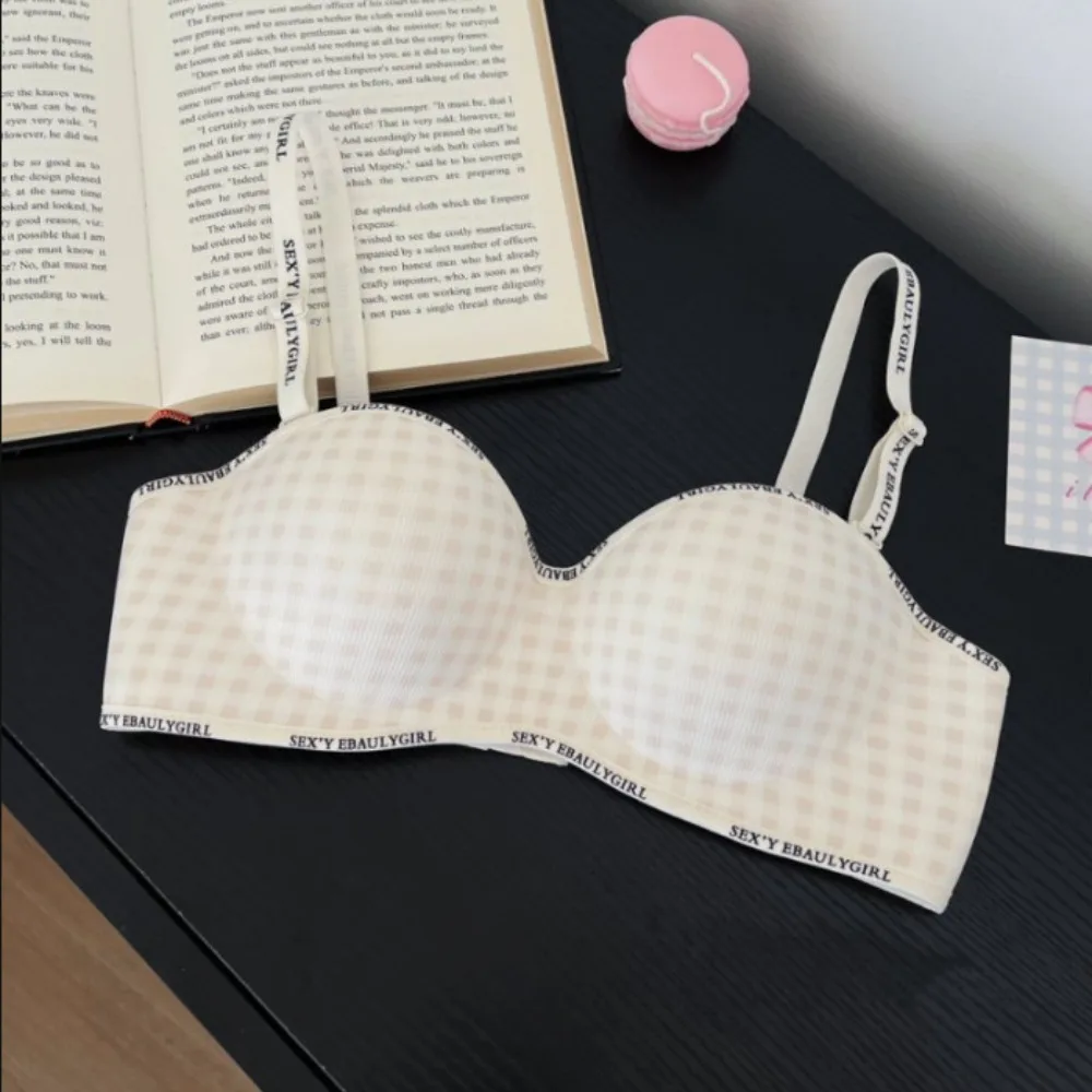 

Sweet Wireless Letter Grid Bra Push Up Deep V Seamless Bra Anti-sagging Lingerie Underwear Women Beach