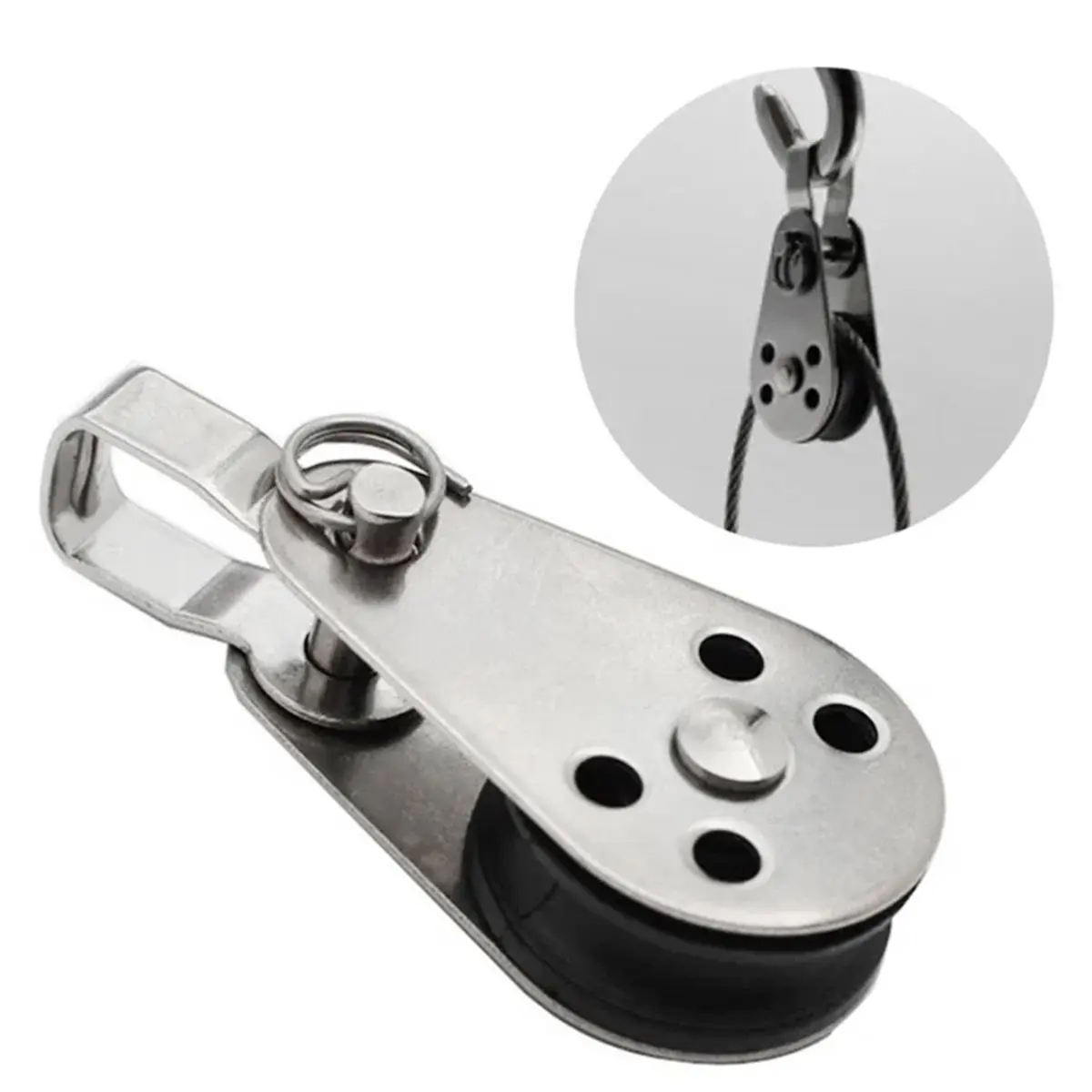 Promotional-10Pcs 316 Stainless Steel Swivel Eye Wire Rope Pulley Block Single Wheel Single Nylon Sheave Pulley Block Boat