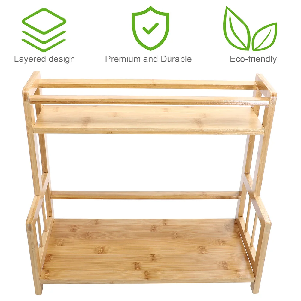

Bamboo 2-Tier Spice Rack Countertop Seasoning Organizer Kitchen Storage Shelf Multi-Function Cabinet Organizer Simple Fresh