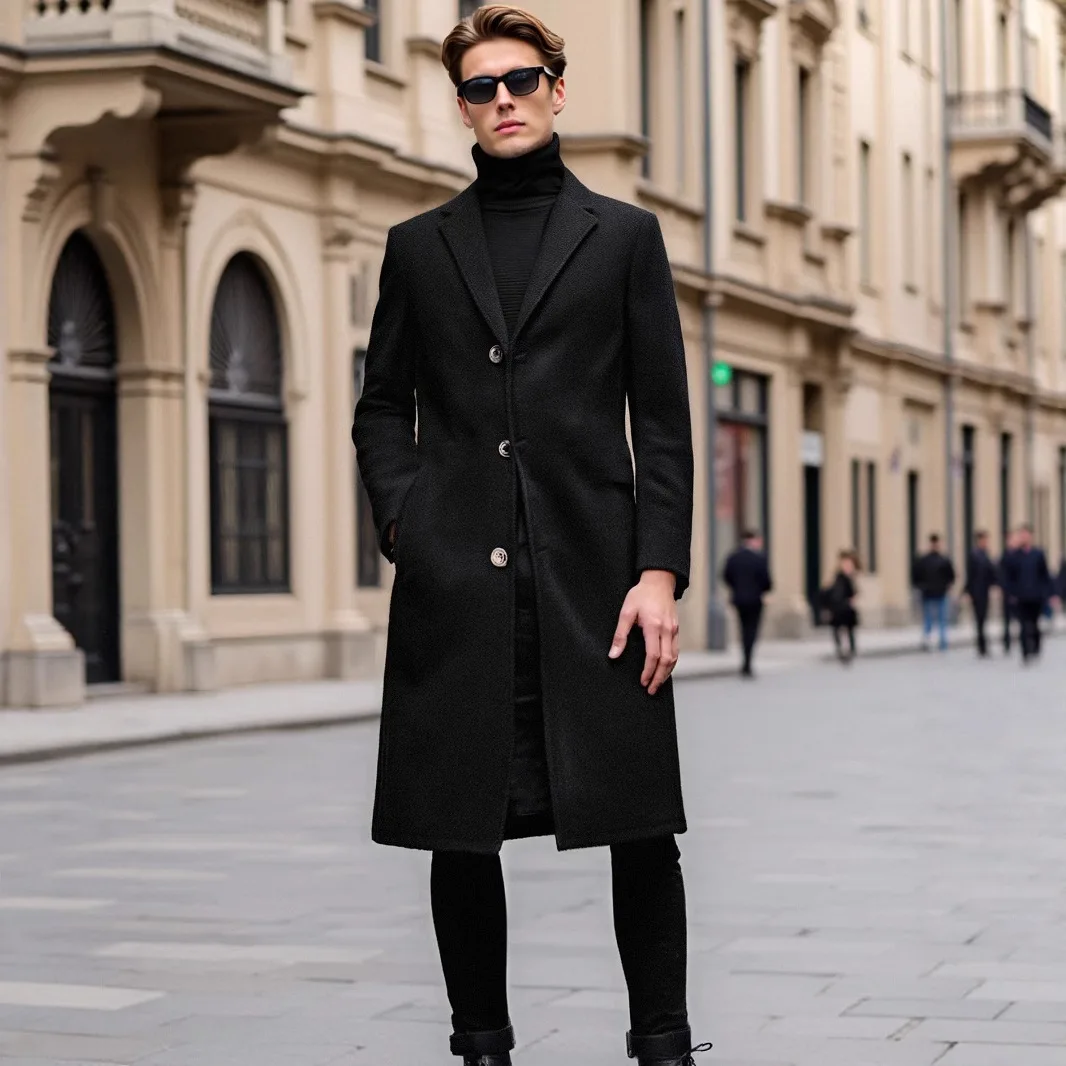 

Men's Spring And Autumn Business Casual Trench Coat British Woolen Extended Solid Color Trench Coat