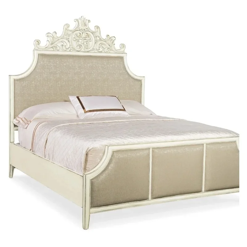 

French solid wood bed retro carved bedroom double bed, American old 1.8 meters high back bed