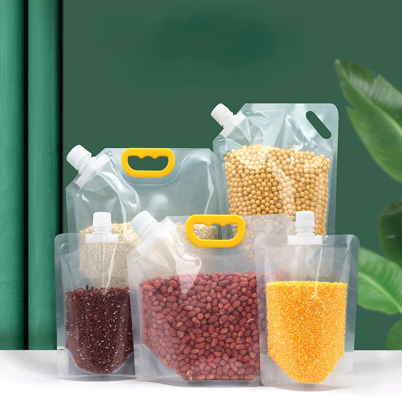 5/10PCsGrain Seal Bag Stand Up Storage Bag Refillable Food Sealing Bag Moisture-proof Insect-proof Transparent Storage Organizer