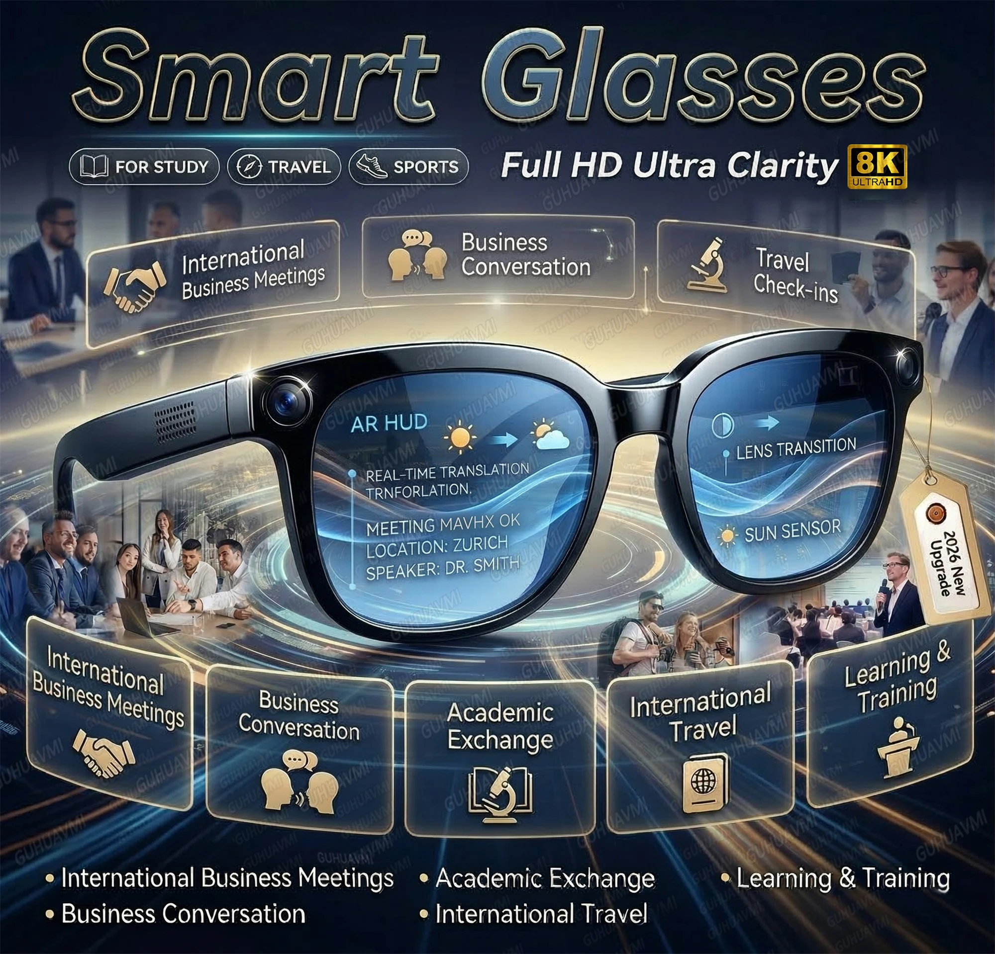 

2026New AI Smart Glasses 800W Pixel Camera 4K Video AI Translation ChatGPT Music Player Call Waterproof Color Change Glasses Men