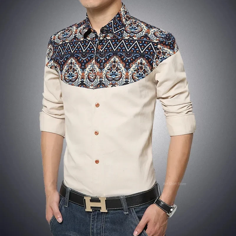 2025 fashion light luxury tribal totem style long sleeved shirt, high-quality and comfortable button down shirt