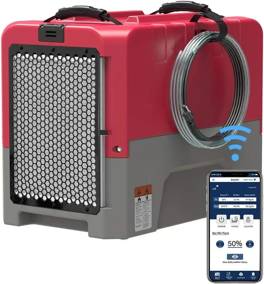 Smart WiFi Commercial Dehumidifier W/Pump, 180 PPD At AHAM,Memory Starting,for Damage Restoration, Crawlspace & Basement Drying,