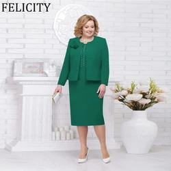 Plus Size Mother of the Bride Dresses with Jacket 2025 Sheath O-Neck Elegant Wedding Guest Dress Beading Customized Evening Gown