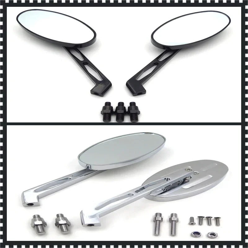 

Motorcycle Mirror Black Oval Diamond Stem for All Year Harley Touring Dyna Softail Fat Boy Chromed