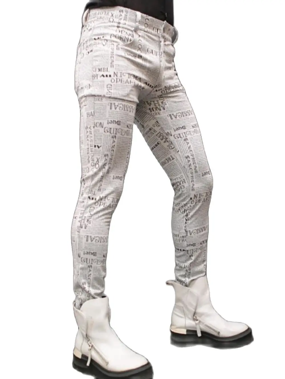 British Thin Soft Skinny Casual Pencil Pants Unique Personality Polyester Cotton Trousers Retro Newspaper Letter Prints Leggings