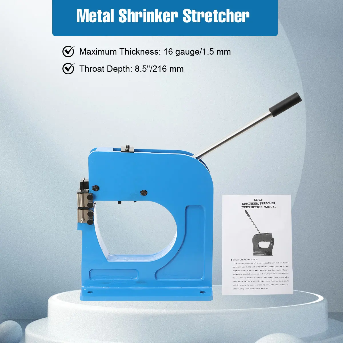 SS-16 Metall-Streck- und Schrumpfmaschine, 16 Gauge, 1,5 mm, 8,5" Kehl, Blechbearbeitungs-Biegemaschine, Werkzeug zum Schrumpfen und Strecken von Metall, Metallbearbeitungswerkzeug, Stahlbiegemaschine für den Schiffbau, Eisenbahnbau, Fahrzeugbau, Stahl, Schmiedeeisen, Messing, Kupfer, Aluminium, Biegen – Detail 10