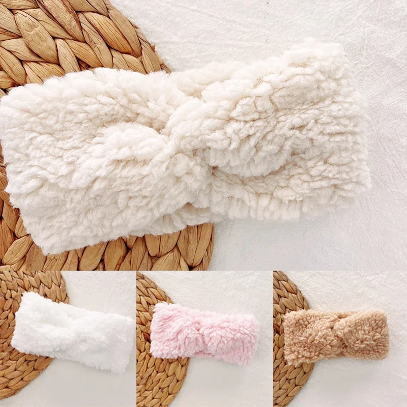 Winter Warm Fleece Baby Headband Solid Color Cross Knot Hair Accessories Casual Kids Elastic Hair Band Infant Toddler Headwear