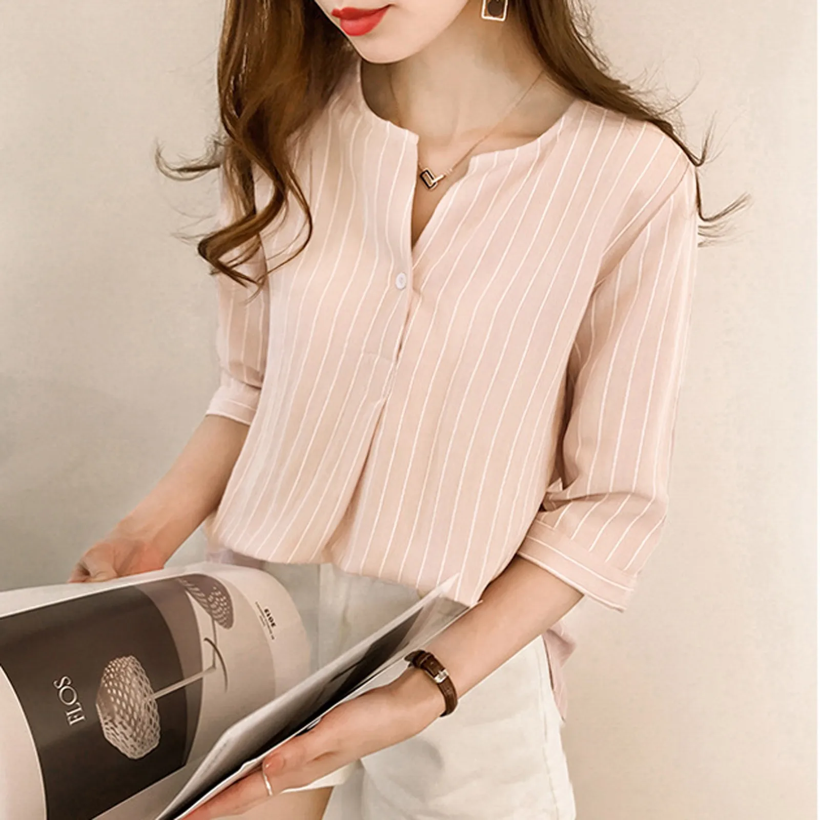 Fashion O-Neck Striped Blouse Women\'s Clothing 2024 Summer New Casual Long Sleeves Solid Pullovers Loose Office Lady Shirt