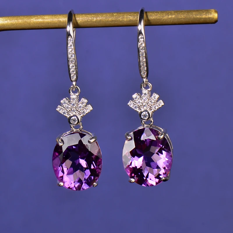 

Natural Amethyst 925 Sterling Silver Earrings, Fashionable and Elegant, Slimming the Face, High-End Earrings and Accessories