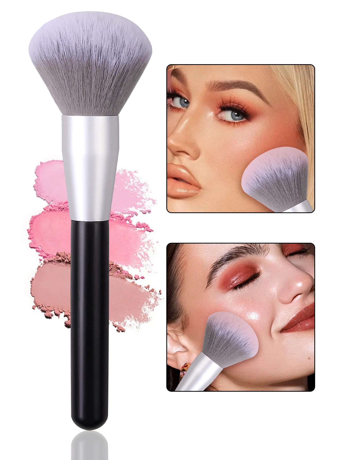 1PC Pennello per trucco soffice e setole morbide, strumenti di bellezza portatili professionali, pennello per fard, pennello per cipria e pennello per impostazione