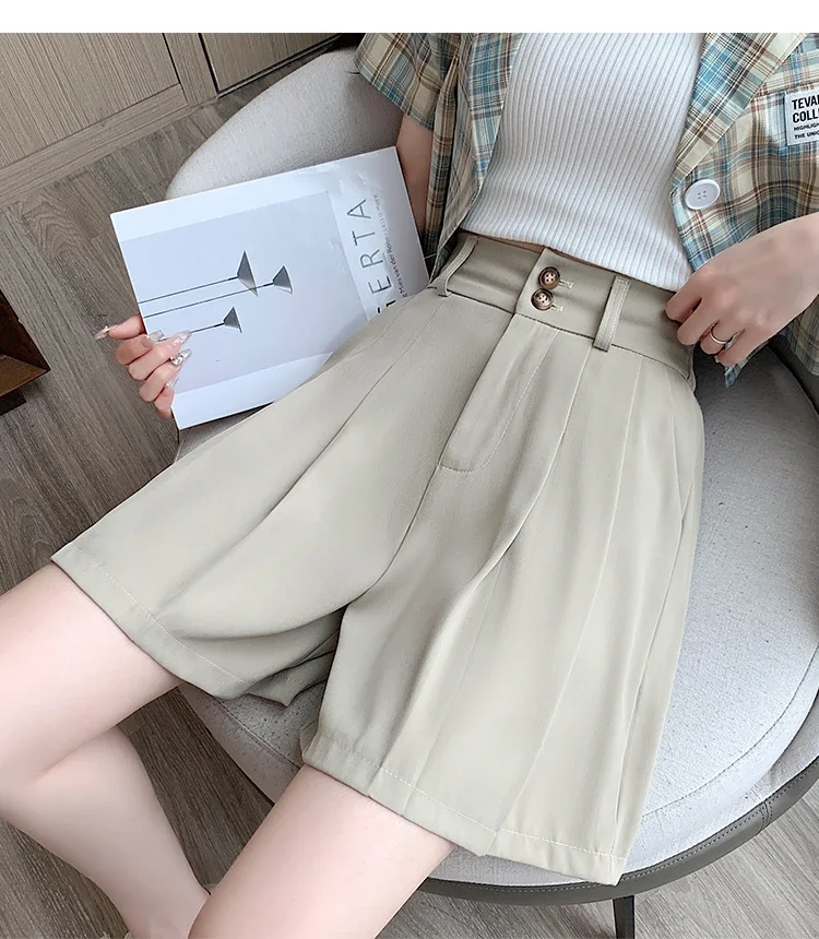 zjaiss Bauchkontrollierende, lockere, weit geschnittene Freizeit-Shorts für Damen, Sommer 2026, Neu, Hohe Taille, A-Linie, Anzug-Shorts – Detail 13