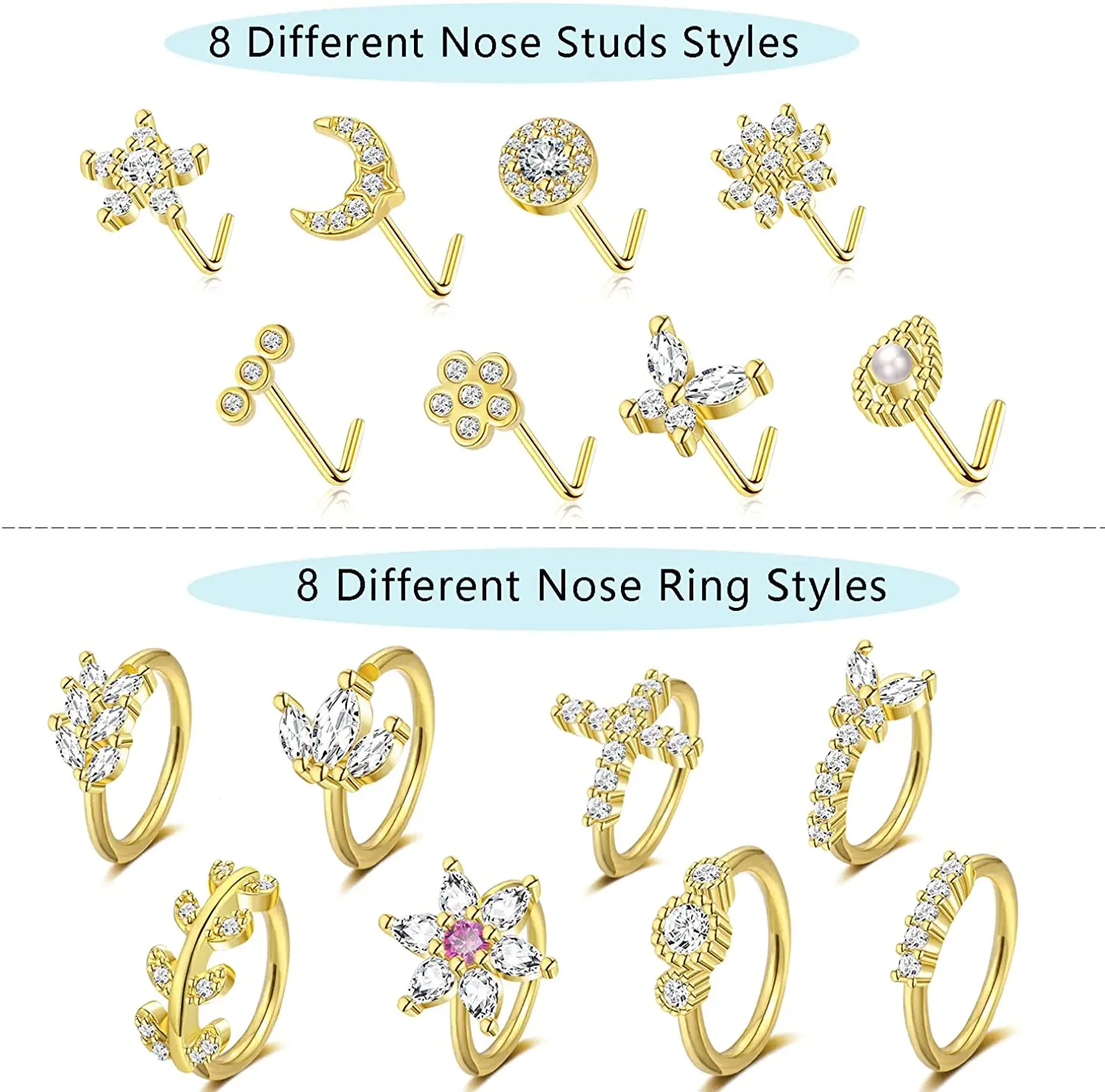 Karnoz Stainless Steel Nose Rings Hoop for Women Men Paved CZ Cartilage Earring Hoop Cute Butterfly Flower Nose Piercing