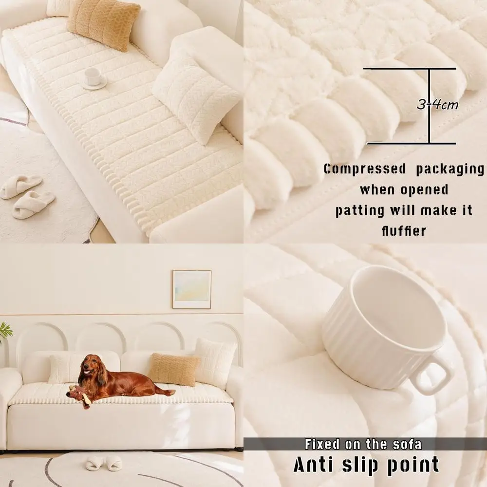 

Pet-Friendly Washable Sofa Cover with Non-Slip Cushion Protector for Dogs - White Fuzzy Couch Cover