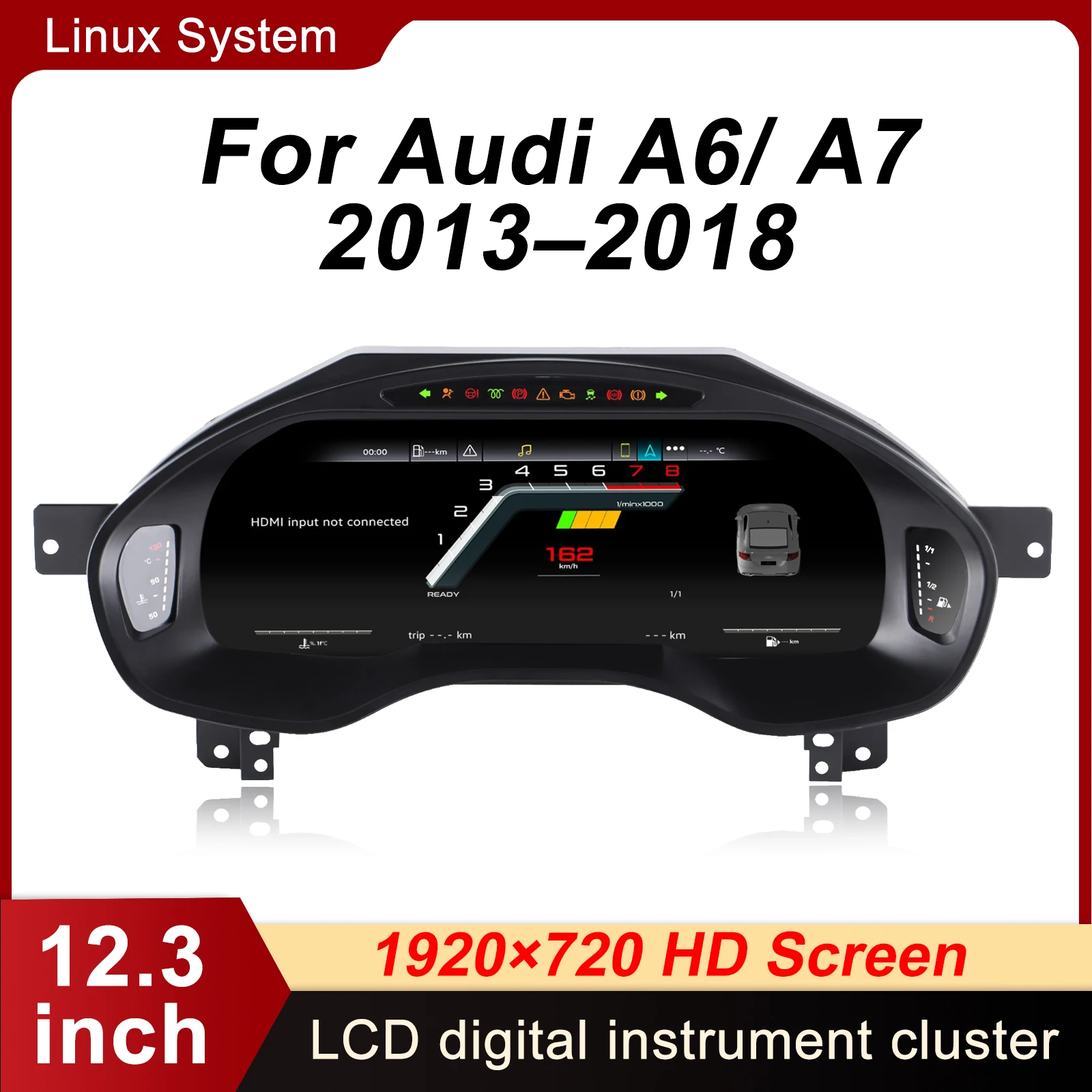12.3-inch Digital Instrument Cluster For Audi A6 A7 (2013–2018), Featuring In-car LCD Speedometer Display, With Wireless Android Auto CarPlay, LCD Speedometer Display