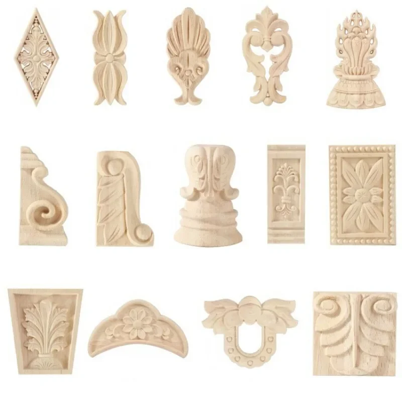2PCS Wood Carving Onlays Rose Appliques Decals for Wooden Furniture Antique Home Decor Wood Furniture Decoration Flower Crafting