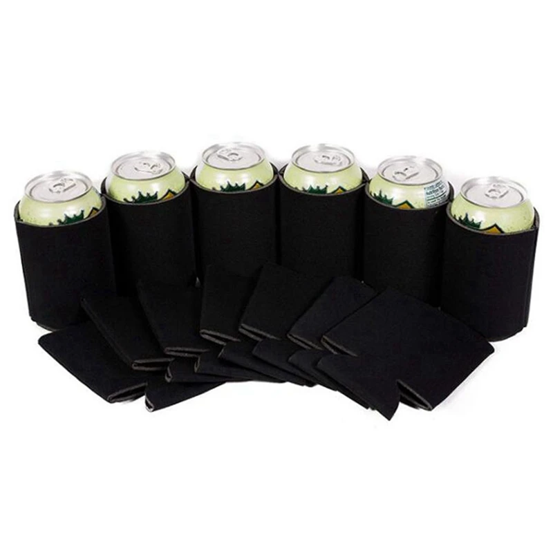 Imagem -02 - Neoprene Cerveja Pode Refrigerador Bebida Cup Garrafa Manga Isolador Envoltório Capa Nova Preto 50 Pcs