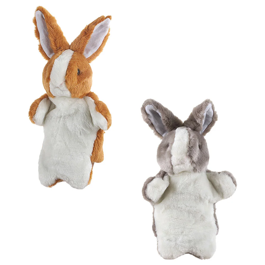 

2 Pcs Plush Rabbit Hand Puppet Stuffed Animals Interactive Toys Kid Short Kids Child for