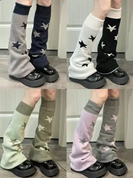 Kawaii Knit Leg Warmers for Women Casual Star Print Two Side Wear Goth Knee High Socks Boot Cuffs Winter Warm