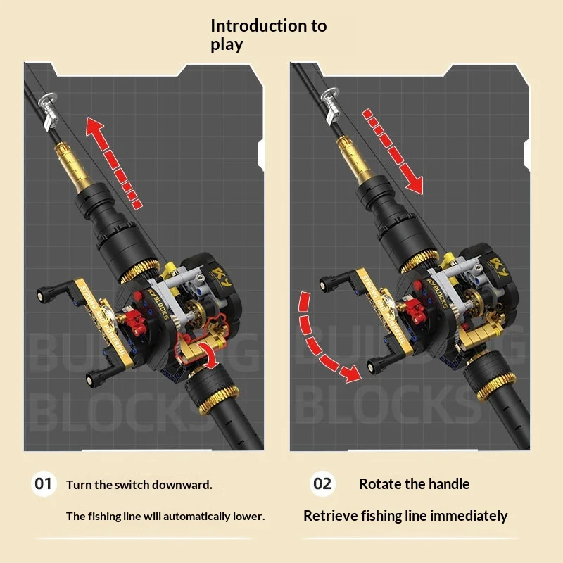 Ky Blocks Building Blocks Fishing Rod Simulated Assembled Model With Baitcasting Reel Creative Desktop Toy For Adult Hobby