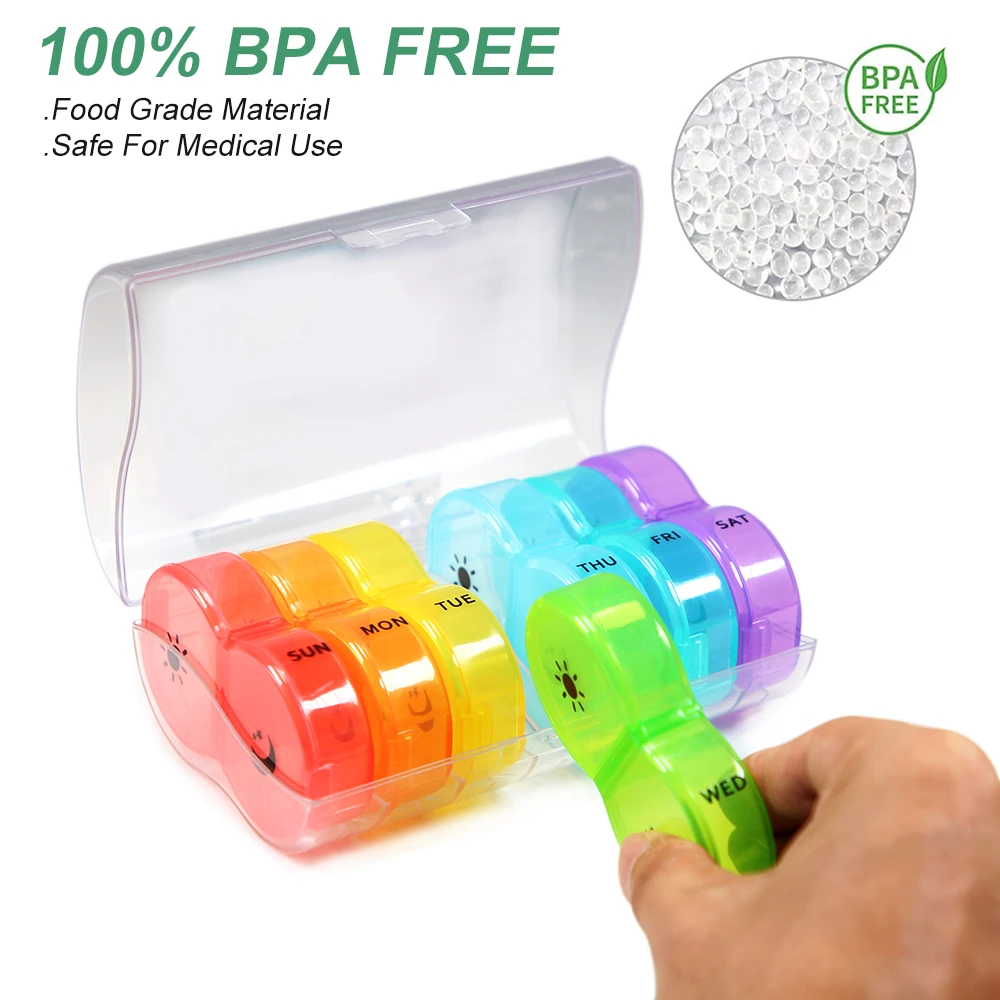 Large Weekly Pill Organizer 7 Day 2 Times A Day, Flip Up Pill Box with Push Button Lids, Travel Pill Case for Vitamins, Fish Oil