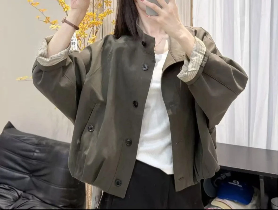 High End Stand Up Collar Contrasting Color Workwear Jacket for Women's Autumn New Casual and Popular Hot Jacket Top