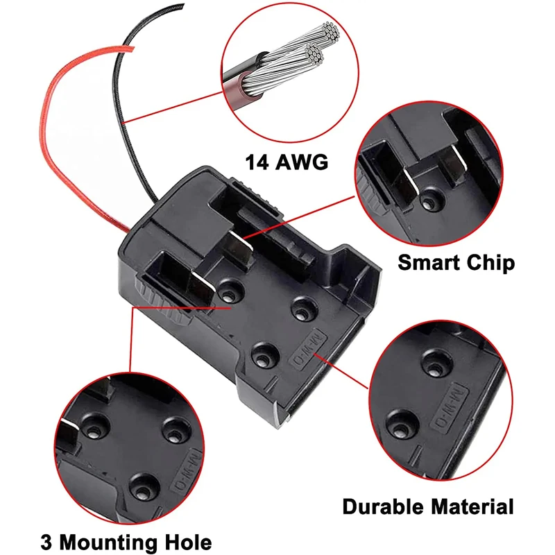 Imagem -02 - Adaptador de Bateria para Milwaukee Bateria Li-ion 18v Ferramenta Elétrica Faça Você Mesmo Conversor de Bateria Conector de Alimentação com 12 Fios Awg