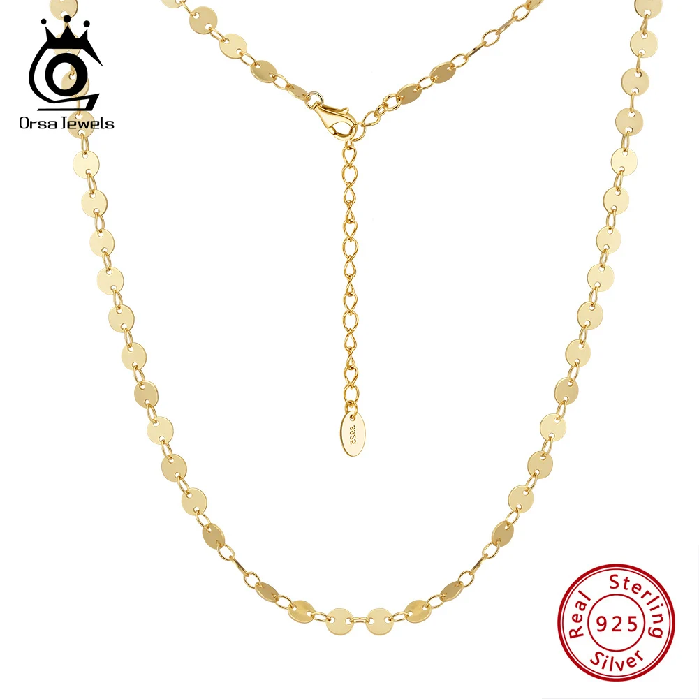 

ORSA JEWELS настоящее ожерелье из стерлингового серебра 925 пробы с блестящими звеньями, женское изящное простое ожерелье на шею, юбилейное ювелирное изделие, подарок SC80