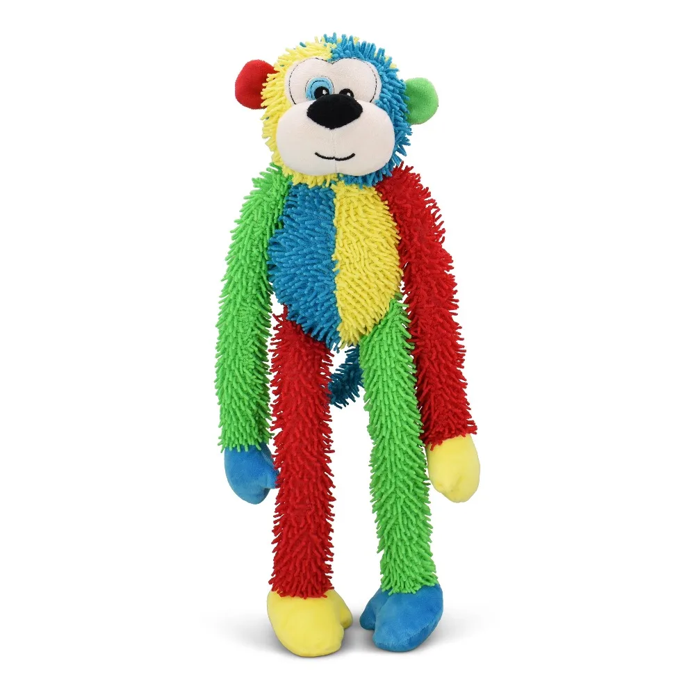 Colorful Monkey Plush Squeaky Dog Toy for Chewing Puppies Soft Stuffed Animal Chew Resistant Interactive Pet Toy with 2 Squeakers
