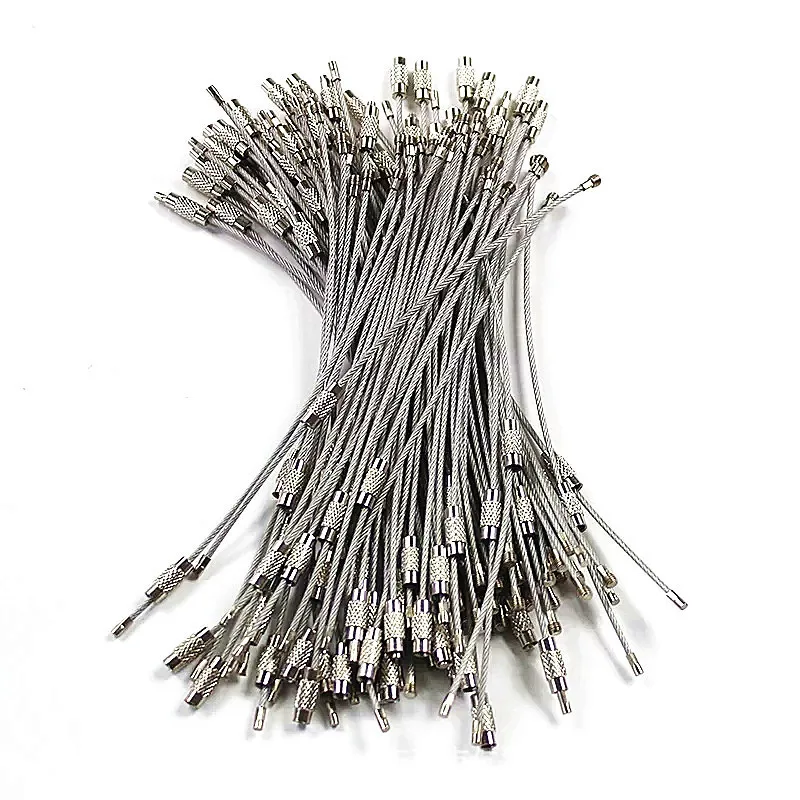 10pcs Wire Rope Key Chain Stainless Steel Wire Keychain Flashlight Carabiner Cable Key Ring Luggage Tag Screw Lock Gadget