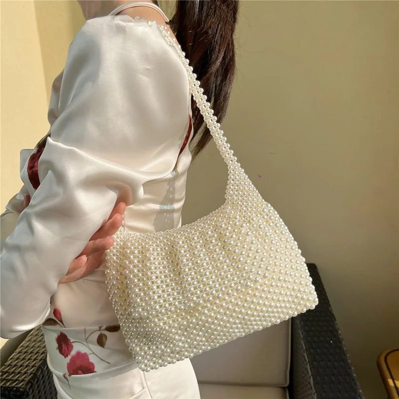 

2025 Роскошные высококачественные женские сумки с жемчугом, новая мода, универсальный вечерний клатч с бисером, женская сумка под подмышками, сумка через плечо
