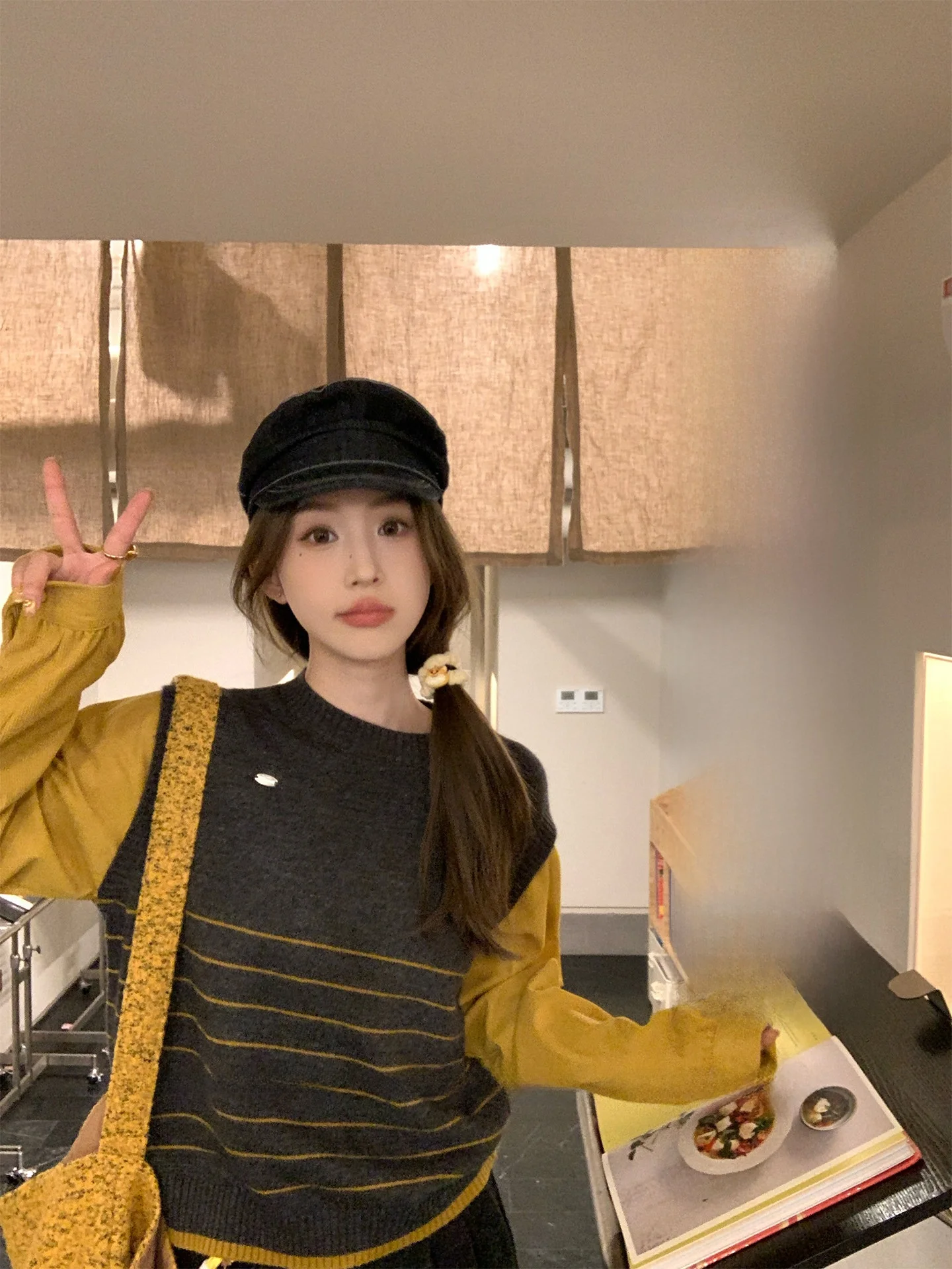 

Color Blo Stripe Knitwear Fake Two-Piece Casual Sle Long Sve Loose Fit Women's Spring Summer New Arrival Top