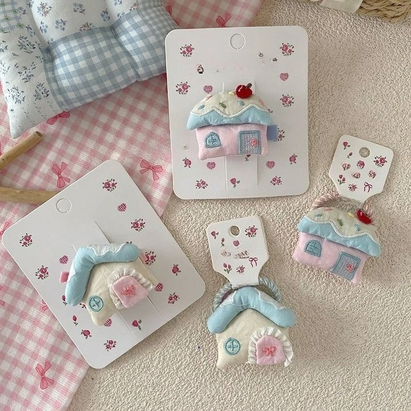 New Sweet Small House Hair Clip Children Broken Hair Hairband Clip Handmade Hair Accessories High Elasticity Head Rope Wholesale