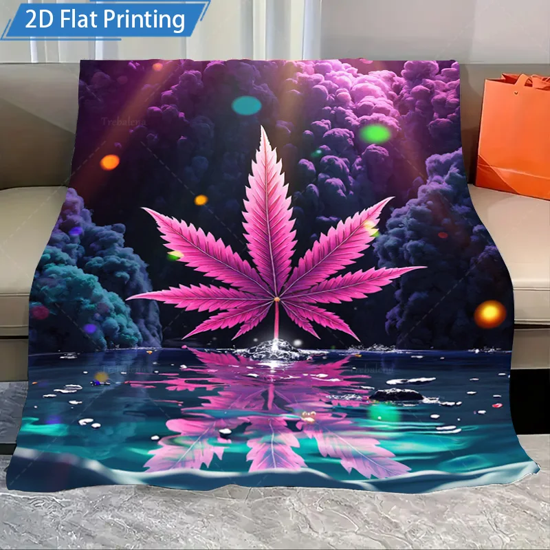

1 шт. фланелевое одеяло Психоделическое одеяло с розовыми листьями, космические облака и дизайн с отражением воды
