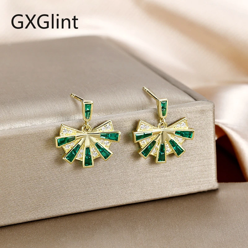 

GXGlint серьги-юбки из стерлингового серебра 925 пробы с зелеными драгоценными камнями, дизайнерские серьги-капли с цирконием, серьги с хромой для женщин