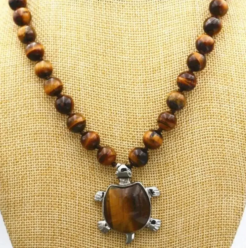 

Fashion jewelry Beautiful 10mm African Roar Tiger's Eye Turtle Pendant Necklace 18 inch WW