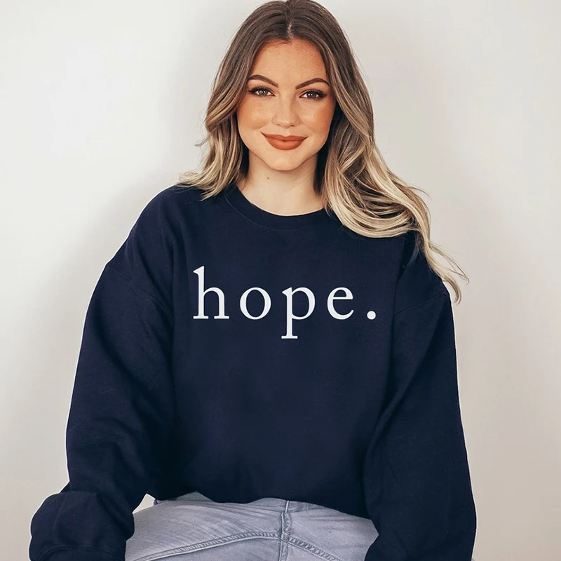 

Jesus Hope Faith Love Printed Women Sweatshirts Long Sleeve Crewneck Streetwear Hoodie Causal Loose Religious Tops Dropshipping