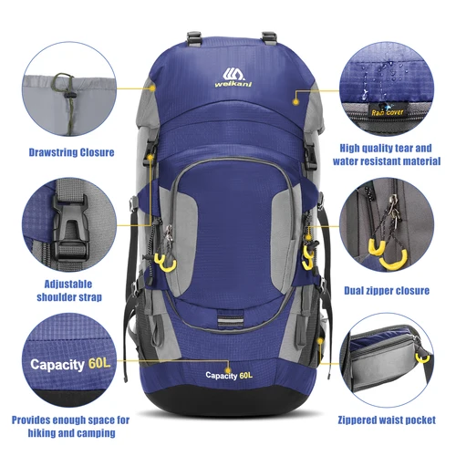Imagen 2 del producto LIXADA-mochila impermeable para senderismo, bolsa de deporte al aire libre con cubierta para lluvia, 60l