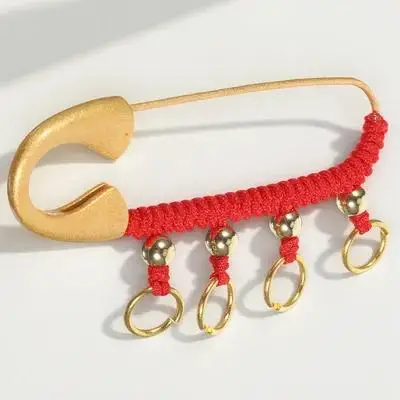 بروش دبوس أمان نحاسي على الطراز الصيني لديكور الملابس، هدية تقليدية مع غلاف حبل أحمر، متين #6