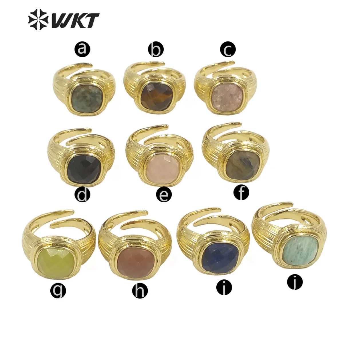 WT-R455 New Design Satin Finished Simple Women Ring 18k Gold Plated Square Colored Stone Gemstone Party Accessories