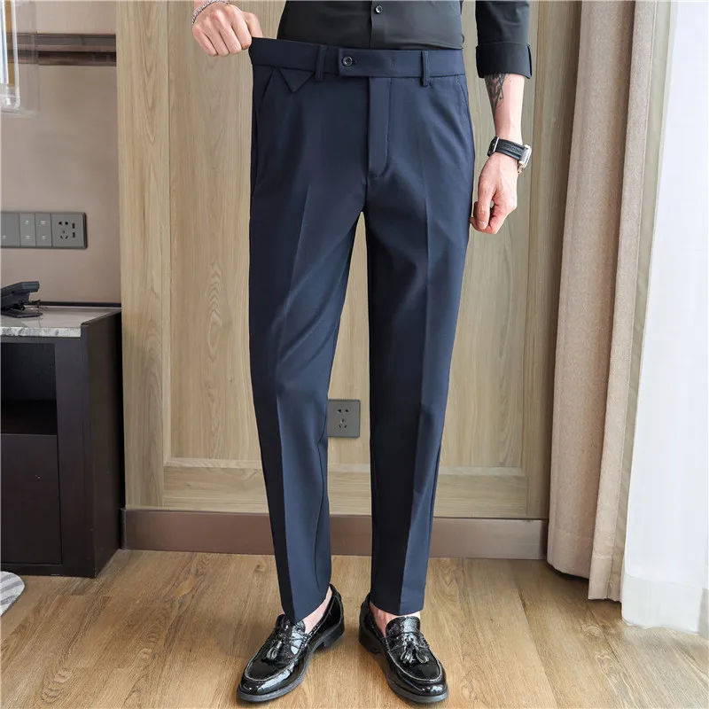 2024 Spring Fashion Slim Fit Men\'s Suit Pants Business Casual High Quality Office Pants Comfortable Elastic Waist Men\'s Clothing