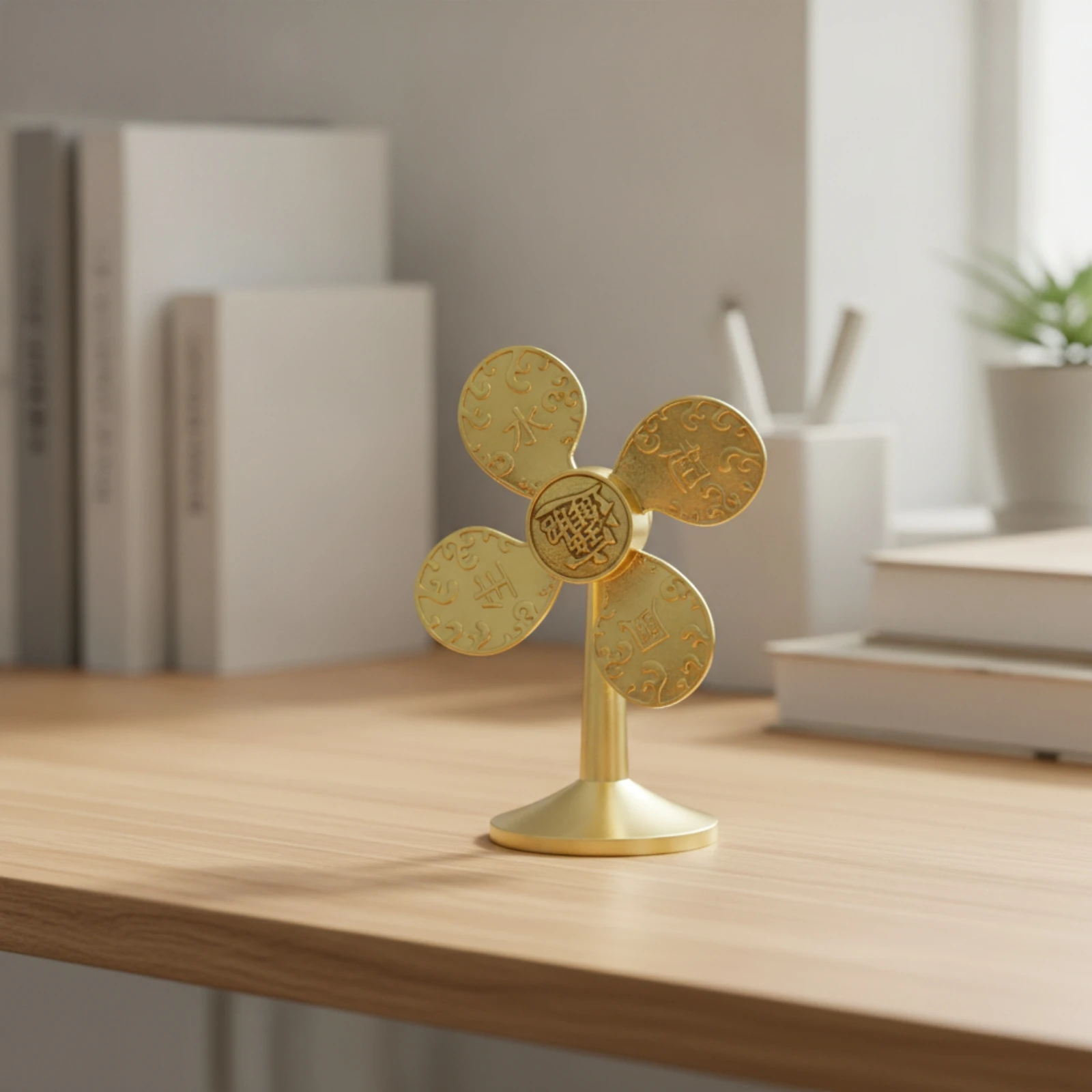 Decorative Ornament Decorative Gold-Tone Metal Wind Spinner Figurine for Office Desk, Home Shelf