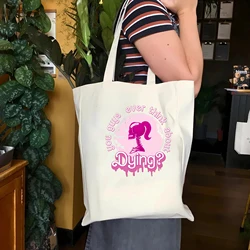 You Guys Ever Think About Dying Funny Quote Tote Bag Trendy Movie Shoulder Bag Pink Barbie Skull Canvas Bag Halloween tote bag