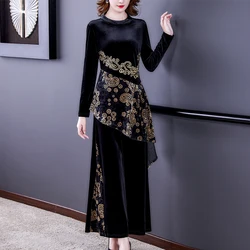 Womens Autumn Jumpsuit 2024 Spring New Style Temperament Velvet Falling Feeling Long Sleeve Romper Wide Leg Pants Suit For Women