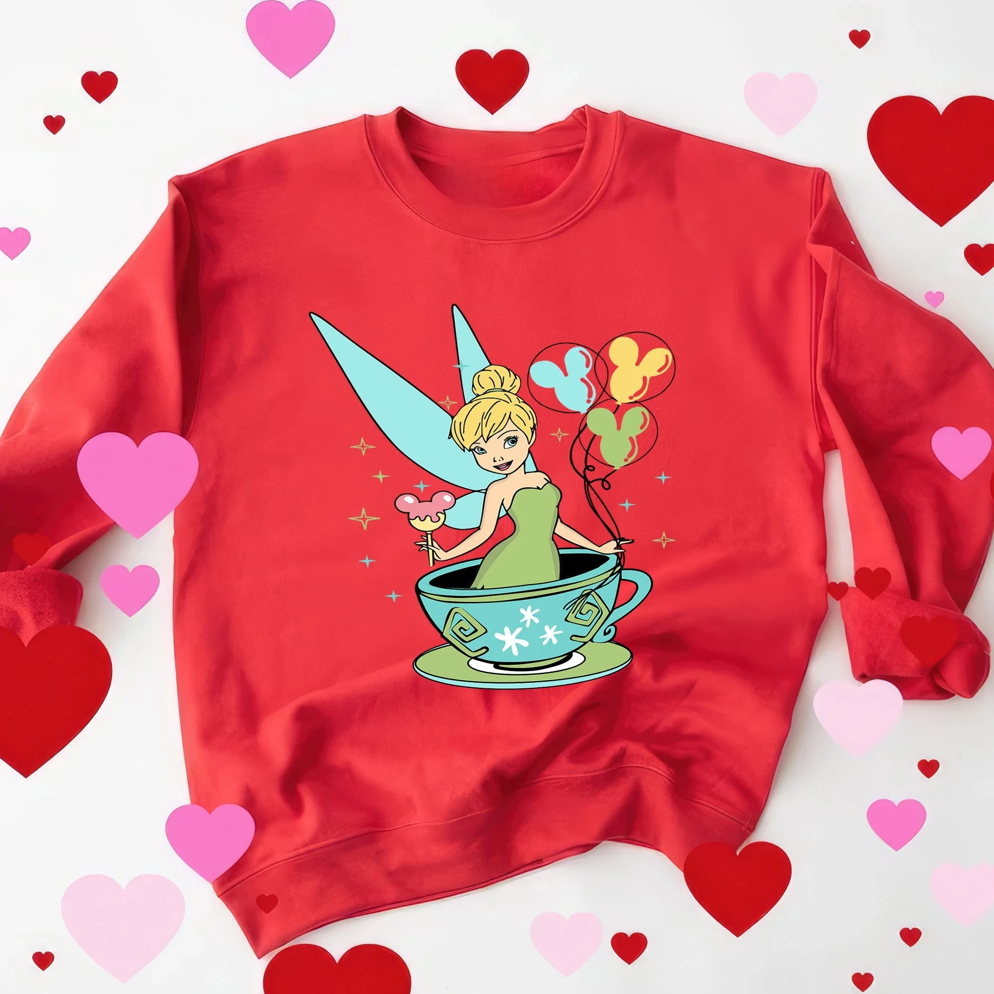 틴커벨 미키 이어 풍선 디즈니 스웨트셔츠, 디즈니 티너벨 스웨트셔츠, 디즈니 매칭 패밀리 스웨트셔츠 여성 선물