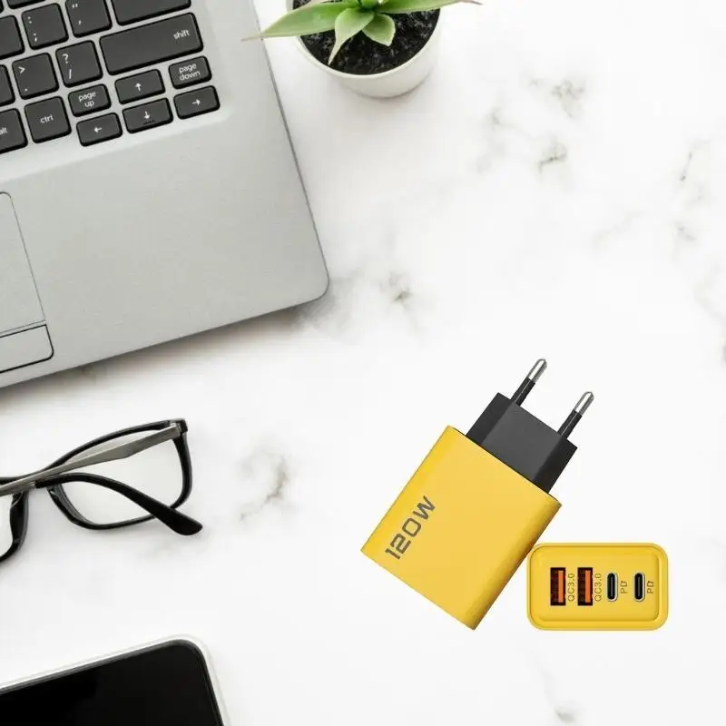 1： 120W Fast Charging 4 Port Mobile Phone Chargers QC3.0 USB Type C Chargers 2 PD Wall Adapter EU/US/UK Plugs for Phone