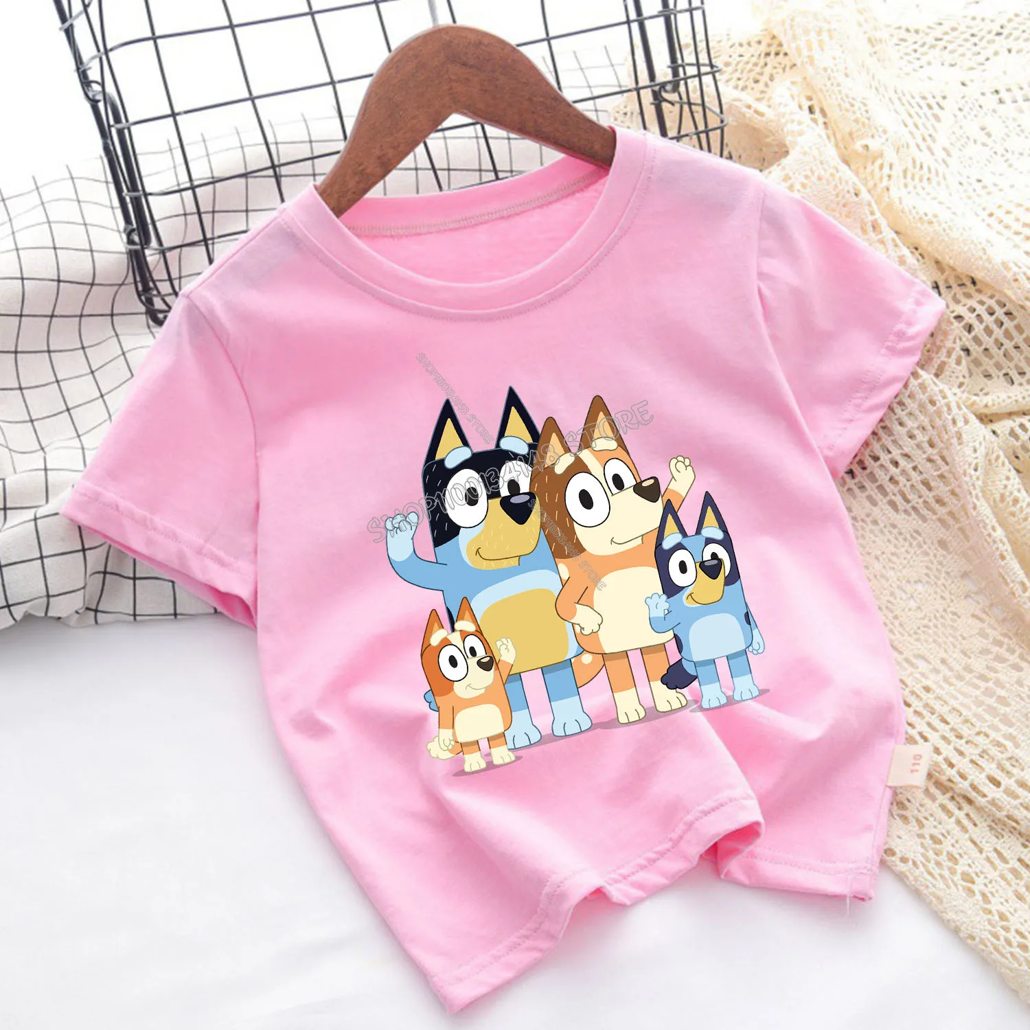 Blueys Bingo New T-shirt Children Clothing Girls Pink Trendy Base Tops Cute Anime Clothes Cartoon Figure Sunmer Tee Kids Gift